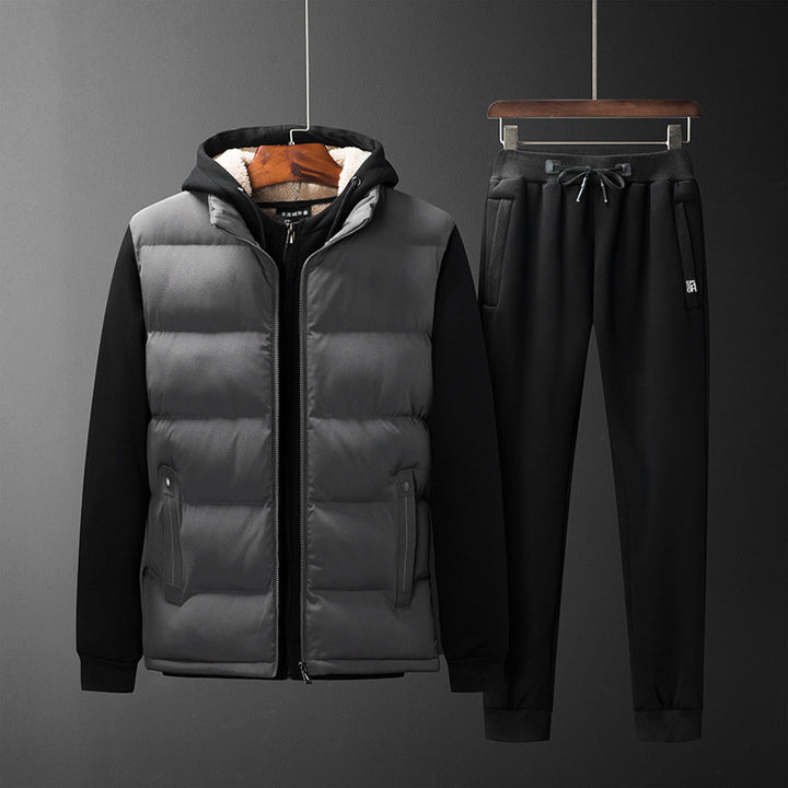 Herren Wattierte Kapuzenweste mit Fleecefutter und schmal geschnittene Jogginghose Set Drune