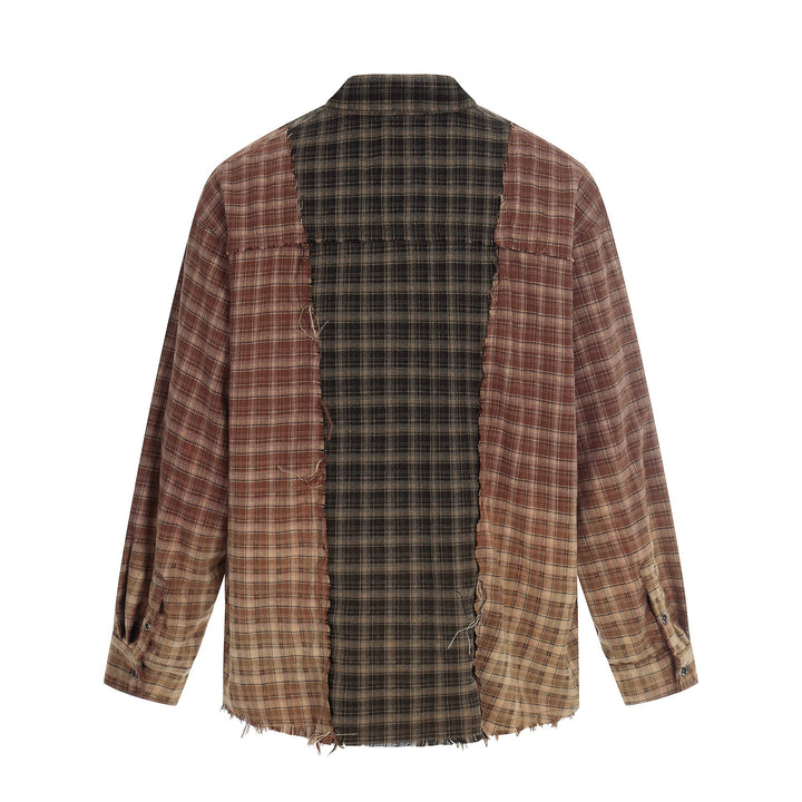 Herren Patchwork-Flanell-Overshirt mit ausgefransten Kanten Drune