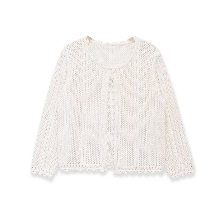 Damen gehäkelte Ajour-Strickjacke mit Häkelspitzenbesatz Drune