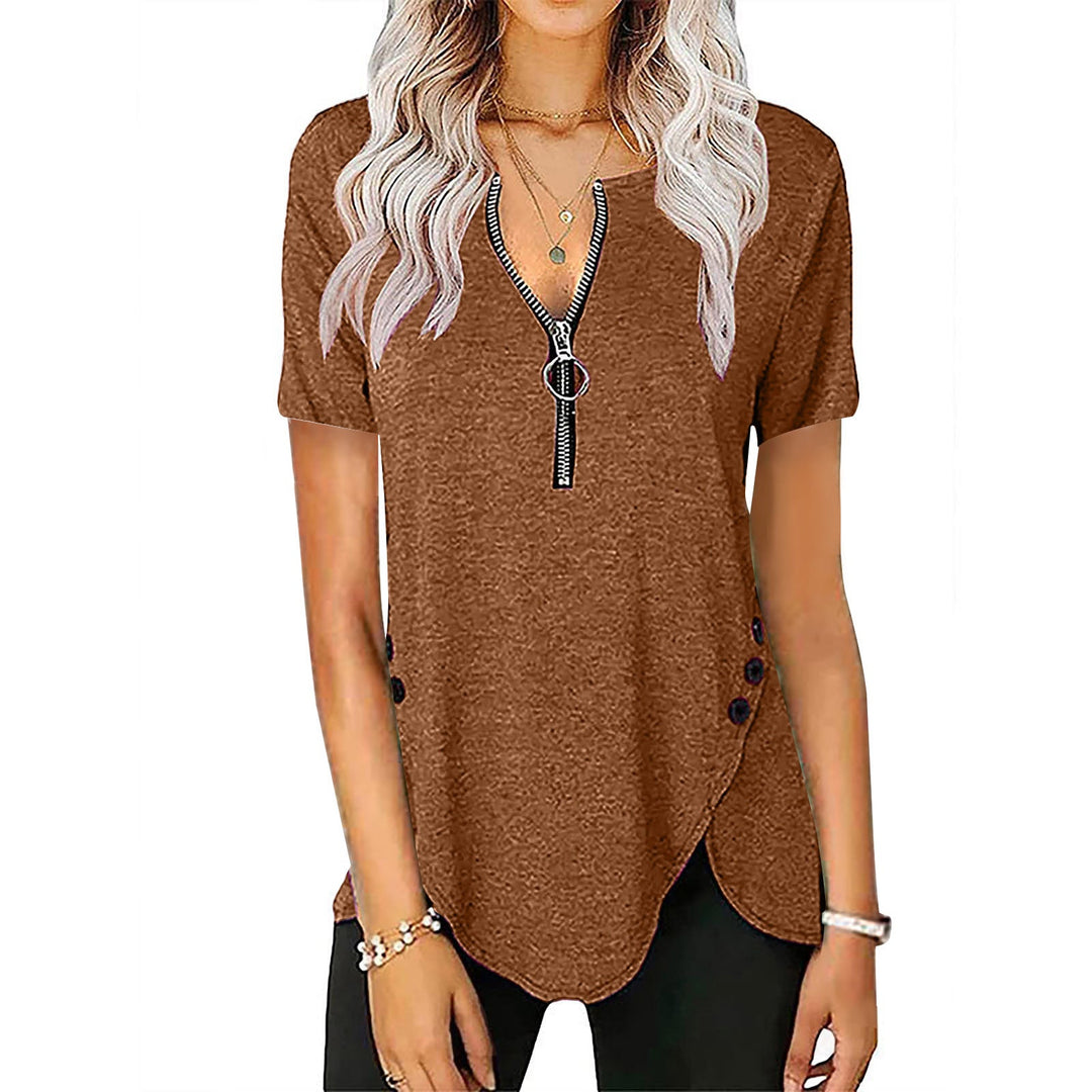 Damen Kurzarmshirt mit asymmetrischem Saum und Reißverschluss Drune