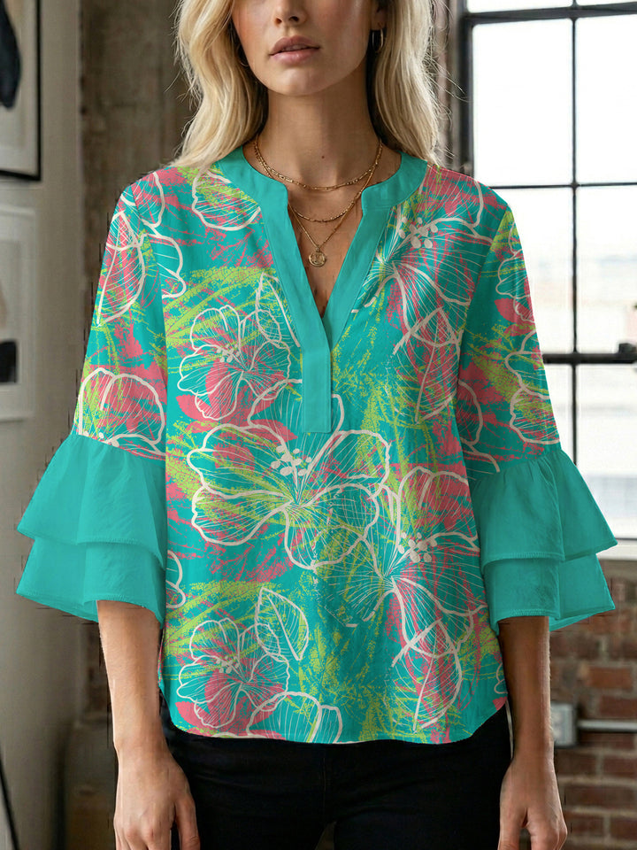 Damen Bluse mit voluminösen Ärmeln und floralem Design Drune