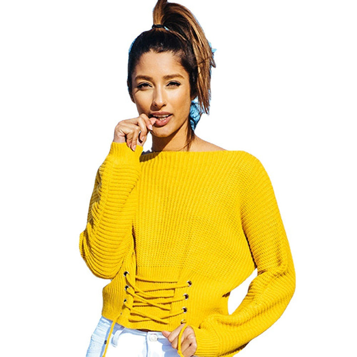 Damen lässiger Strickpullover mit Schnürung im Vorderteil Drune