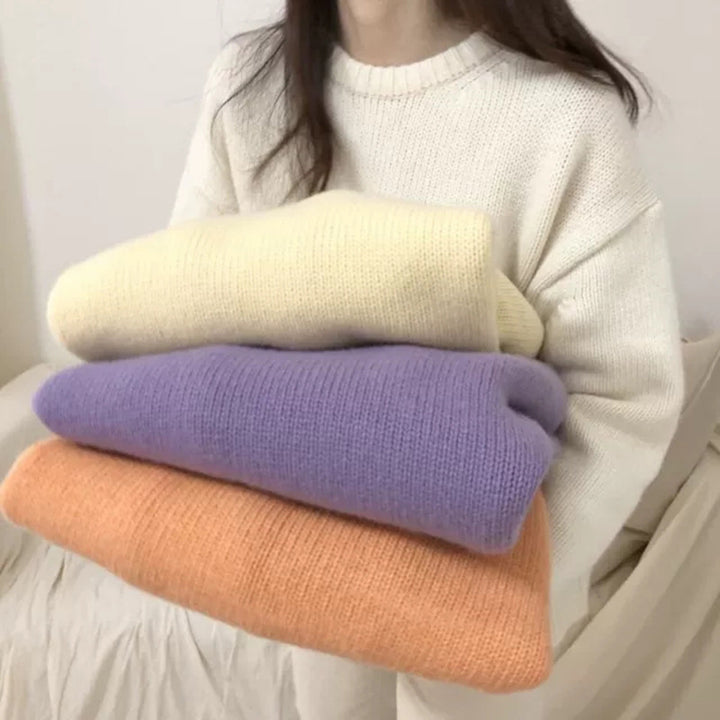Damen Bequemer Strickpullover aus hochwertiger Baumwolle mit Rundhalsausschnitt Drune