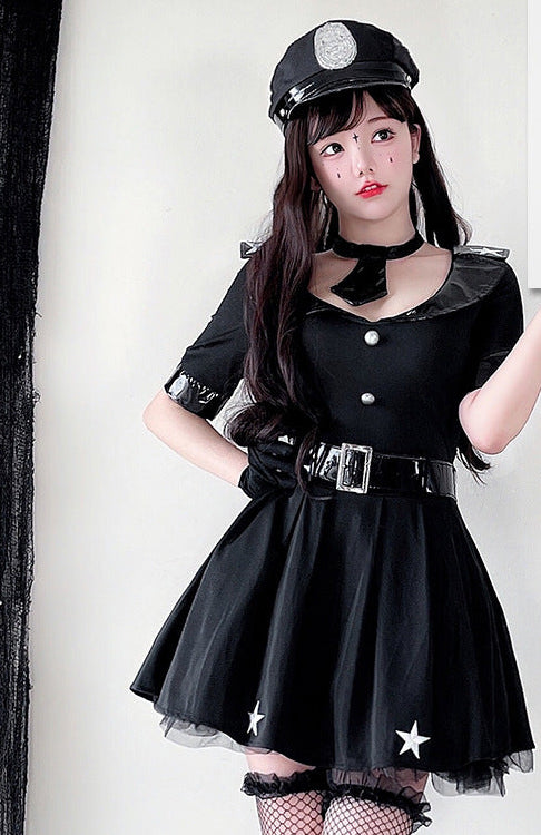Damen Polizei Kostümkleid mit schicker Kappe und Gefängnisgürtel Drune