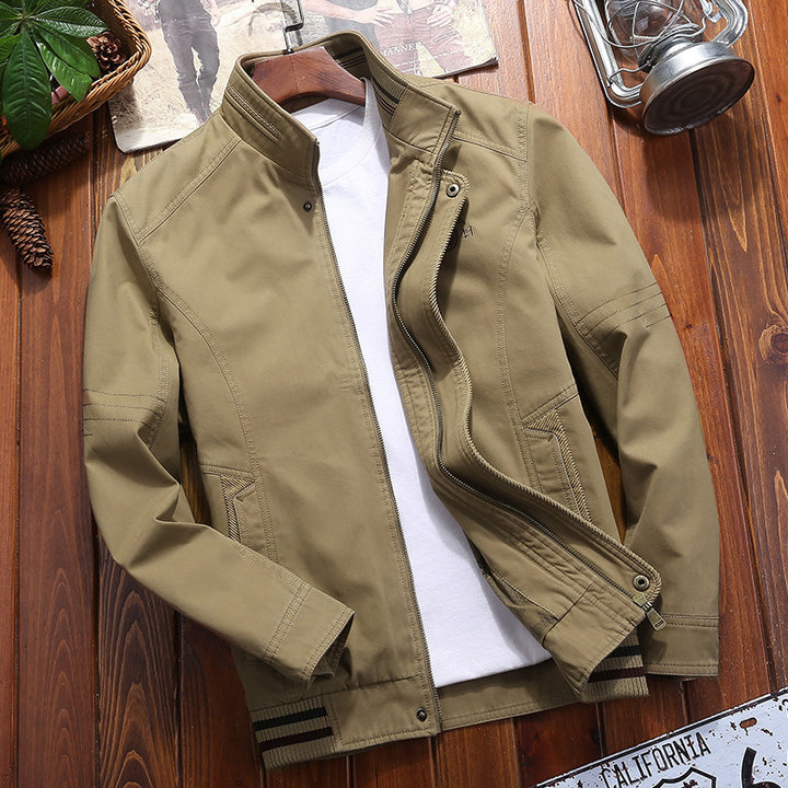 Herren Canvas-Blouson mit Stehkragen, Camouflage-Innenfutter und gestreiftem Rippbund Drune