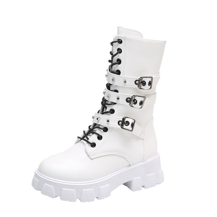 Damen High-Top Schnürstiefel mit Verstellbaren Riemen und Griffiger Sohle Drune