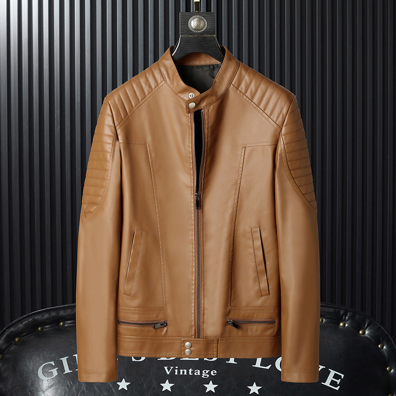 Herren Kunstleder-Moto-Blouson mit gesteppter Schulterpartie, Stehkragen und Reißverschluss Drune