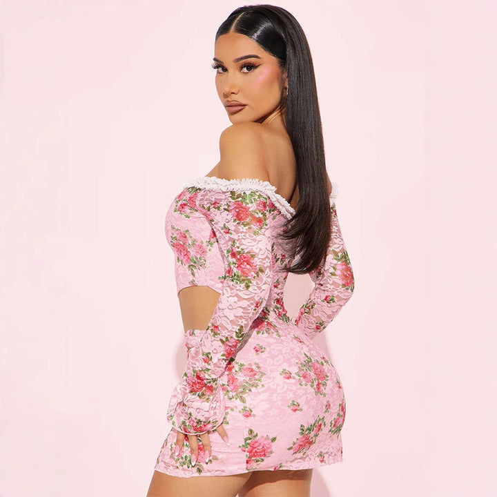 Damen Off-Shoulder Blusenkleid mit floralen Akzenten und asymmetrischem Design Drune