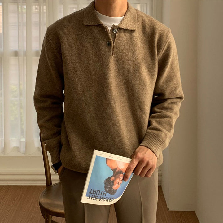 Herren Eleganter Strickpullover mit Stehkragen und Knopfleiste Drune