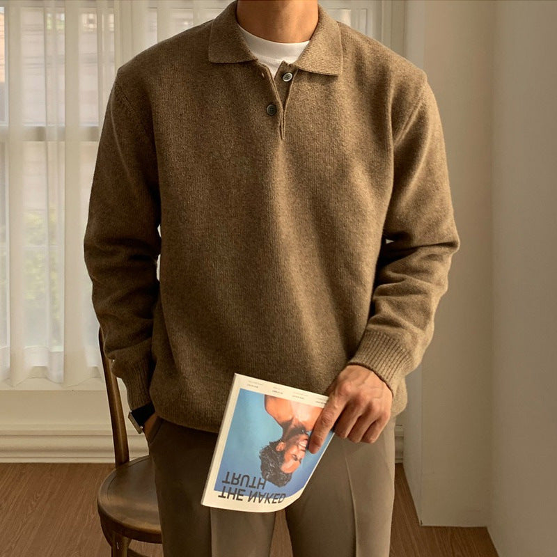 Herren Modischer Grobstrickpullover mit Polokragen Drune
