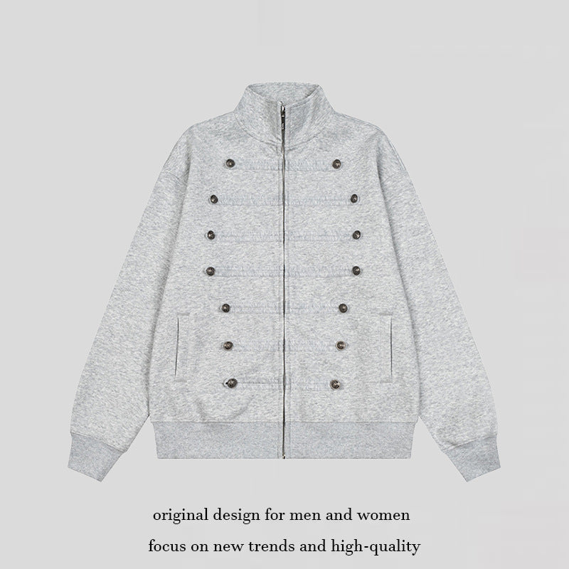 Herren Militärisch inspirierte Sweatjacke mit Stehkragen und Zierknopfleisten Drune