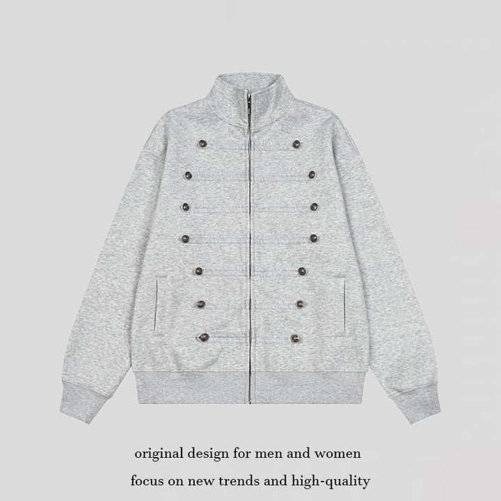 Herren Militärisch inspirierte Sweatjacke mit Stehkragen und Zierknopfleisten Drune