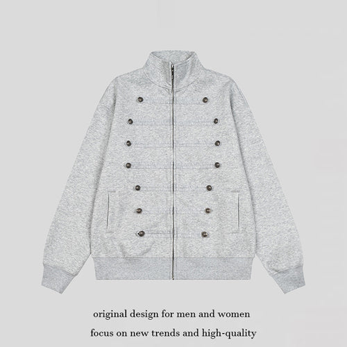 Herren Militärisch inspirierte Sweatjacke mit Stehkragen und Zierknopfleisten Drune