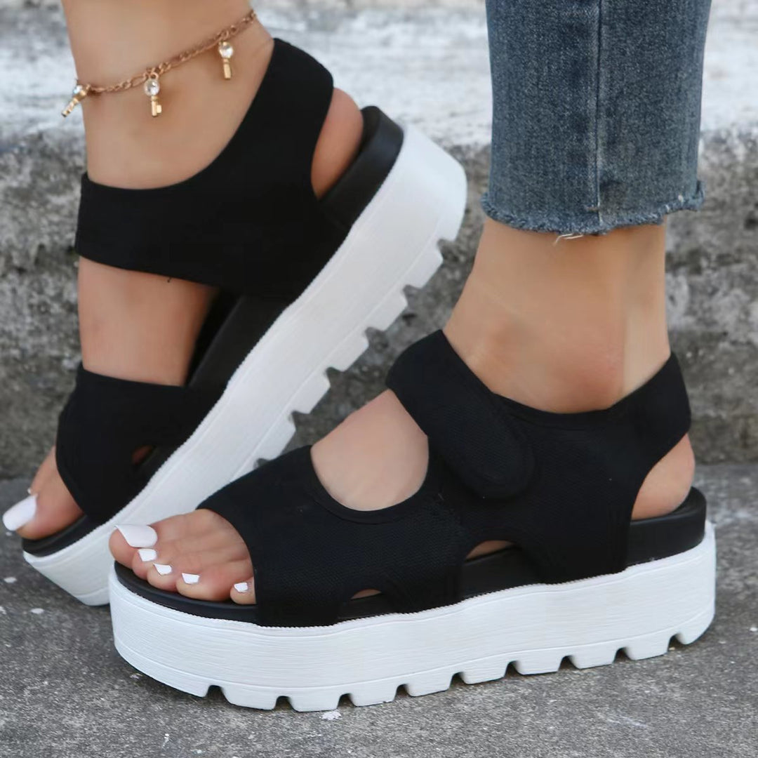 Damen Plattform-Sandalen mit verstellbarem Klettverschluss und atmungsaktiver Obermaterialstruktur Drune