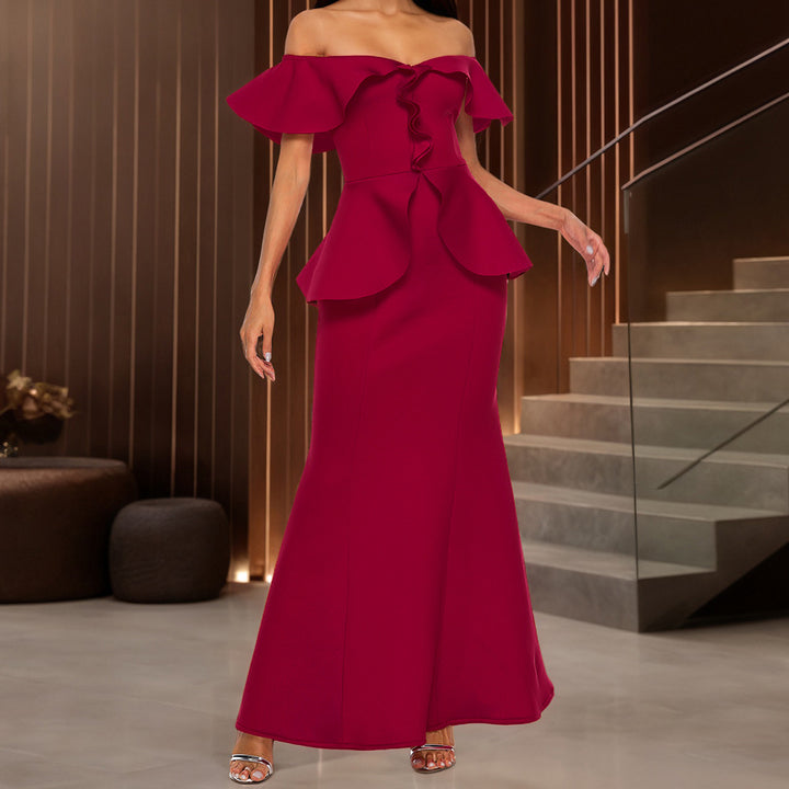 Damen elegantes Abendkleid mit schulterfreiem Design und voluminösem Saum Drune