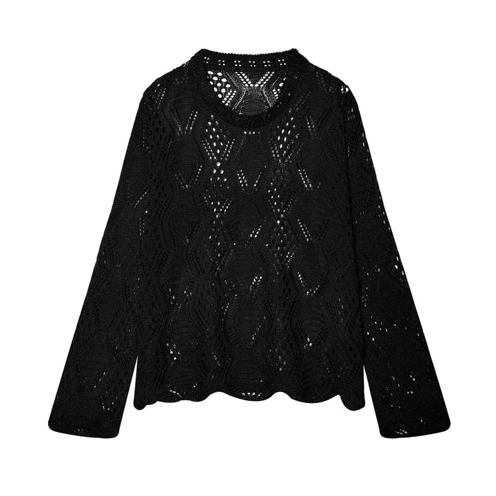Damen Lochstrick-Pullover mit Zopfmuster und geschwungenem Saum Drune