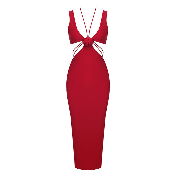 Damen figurbetontes Maxikleid mit verspieltem Design und raffinierten Trägerdetails Drune