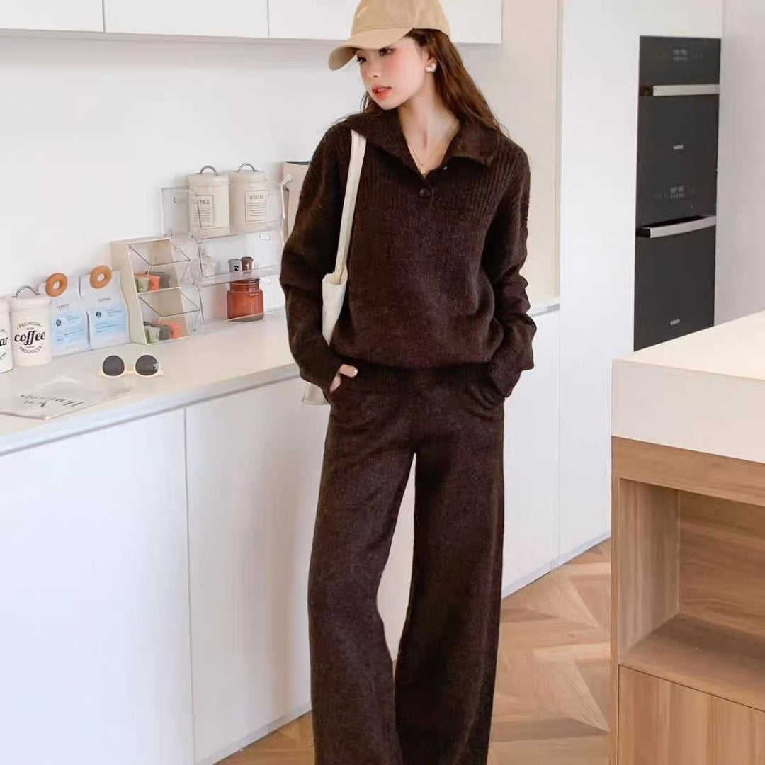Damen Strickanzug mit dekorativen Knopfdetails und weitem Schnitt Drune