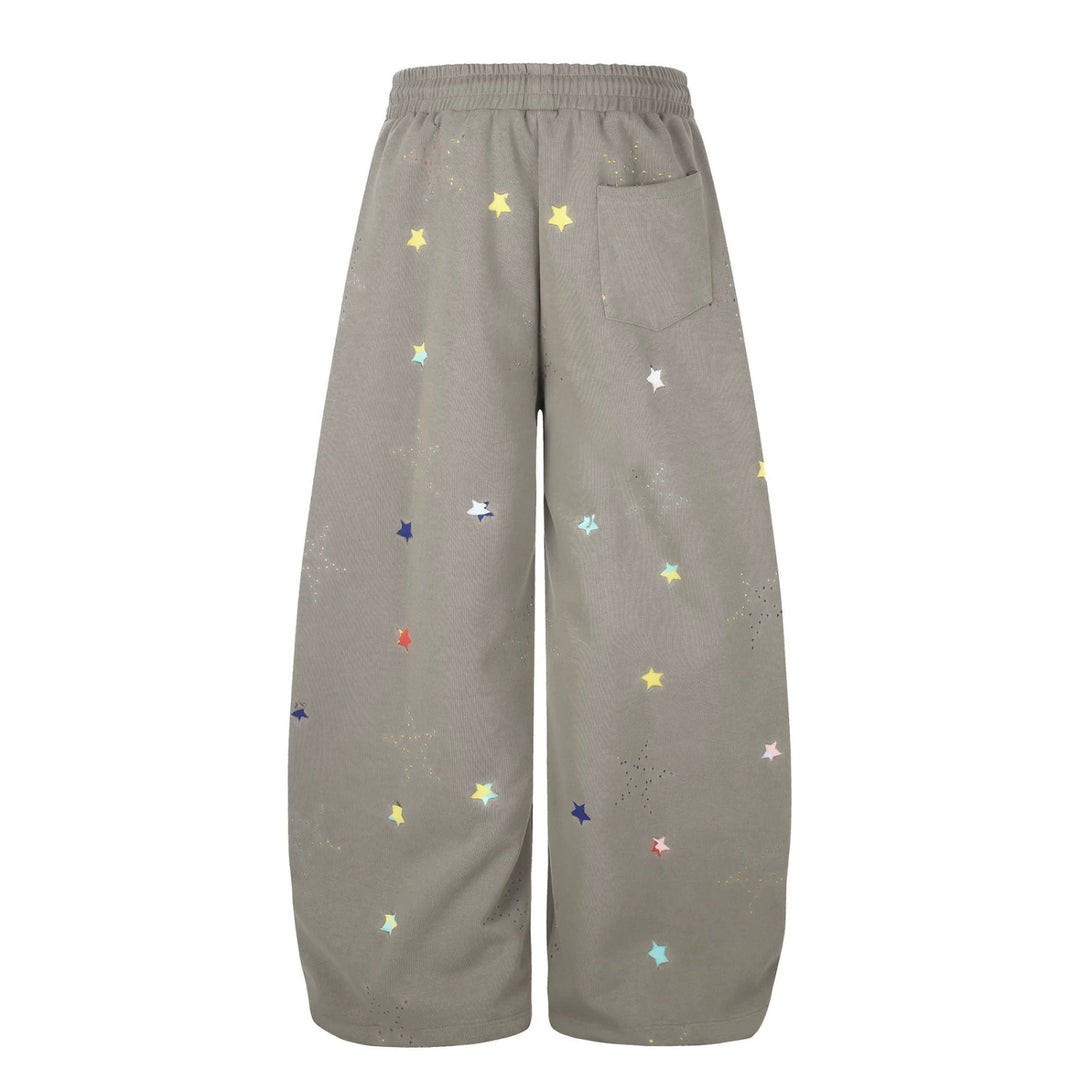 Damen Extraweite Palazzo-Capri-Sweathose mit Sternen-Print, Komfortbund und verstellbarem Saum Drune