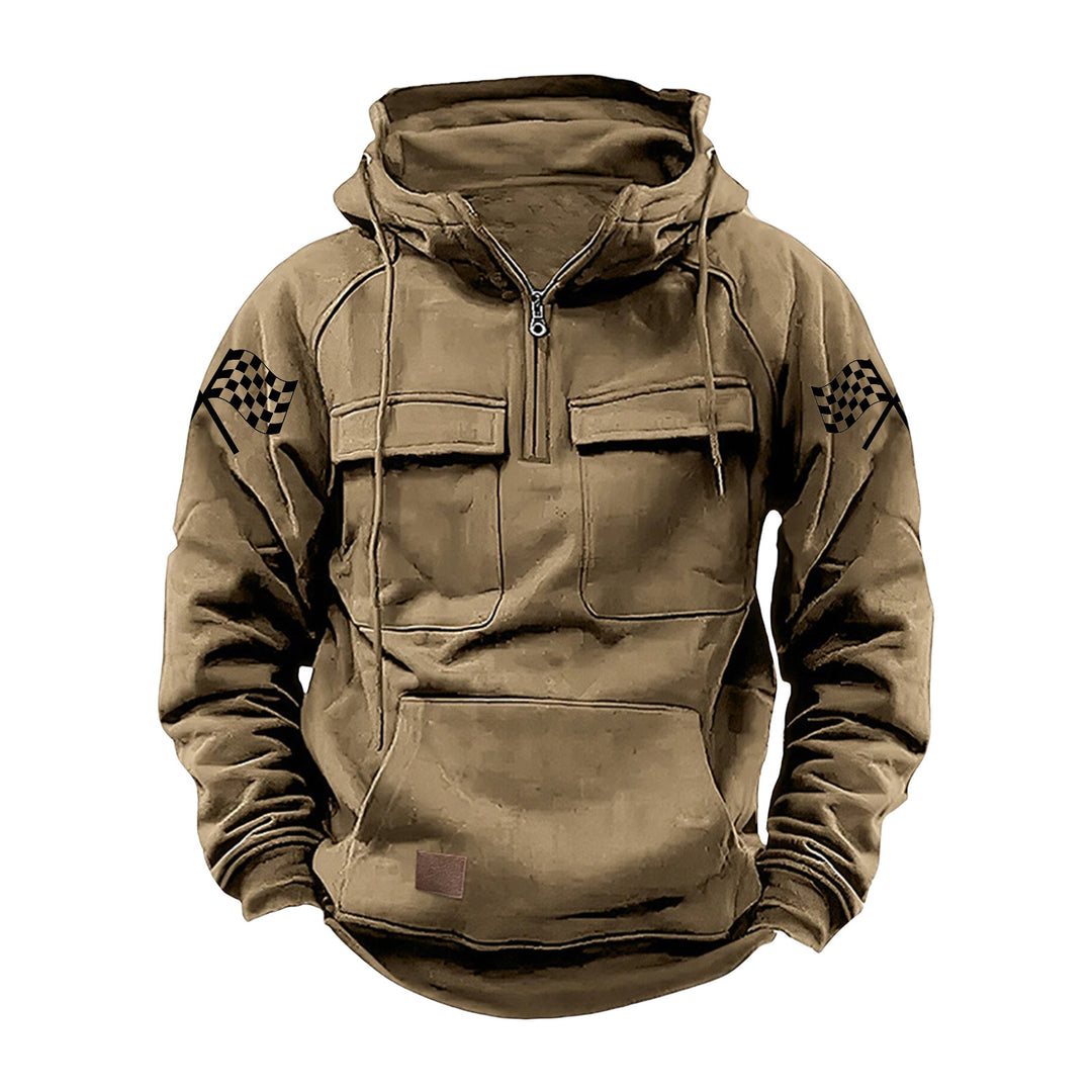 Herren nan Kapuzenpullover mit Halbzip, Cargo-Brusttaschen und Kängurutasche Drune