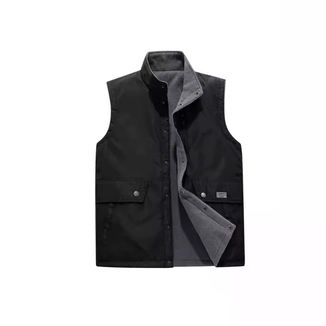 Herren Wind- und Wasserabweisende Utility-Weste mit Fleece-Innenfutter, Stehkragen und Multifachtaschen Drune