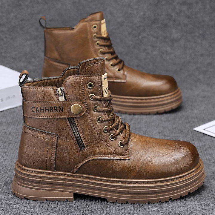 Herren robuste Lederoptik Combat-Boots mit seitlichem Reißverschluss und gepolsterter Plateausohle Drune