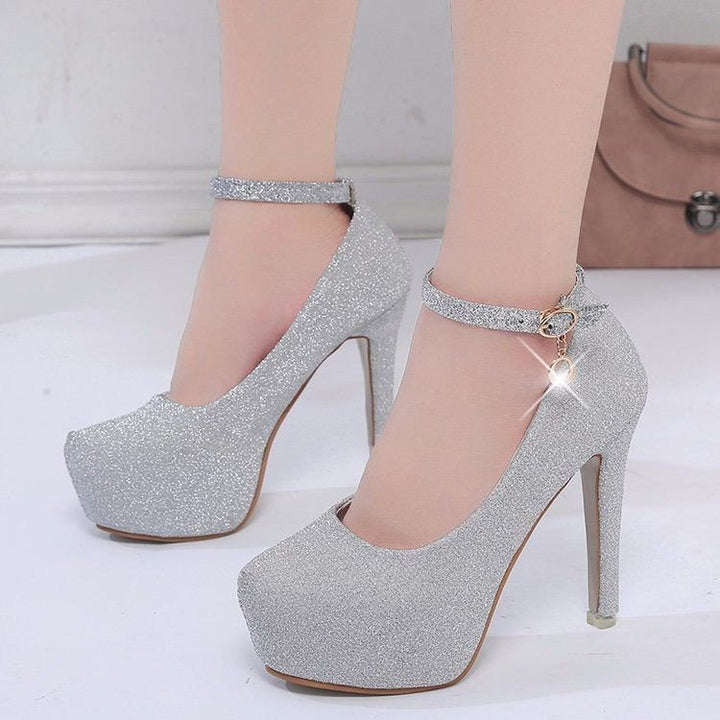Damen Glitzernde Plateau-Pumps mit feinem Riemchen und elegantem Schmuckdetail Drune