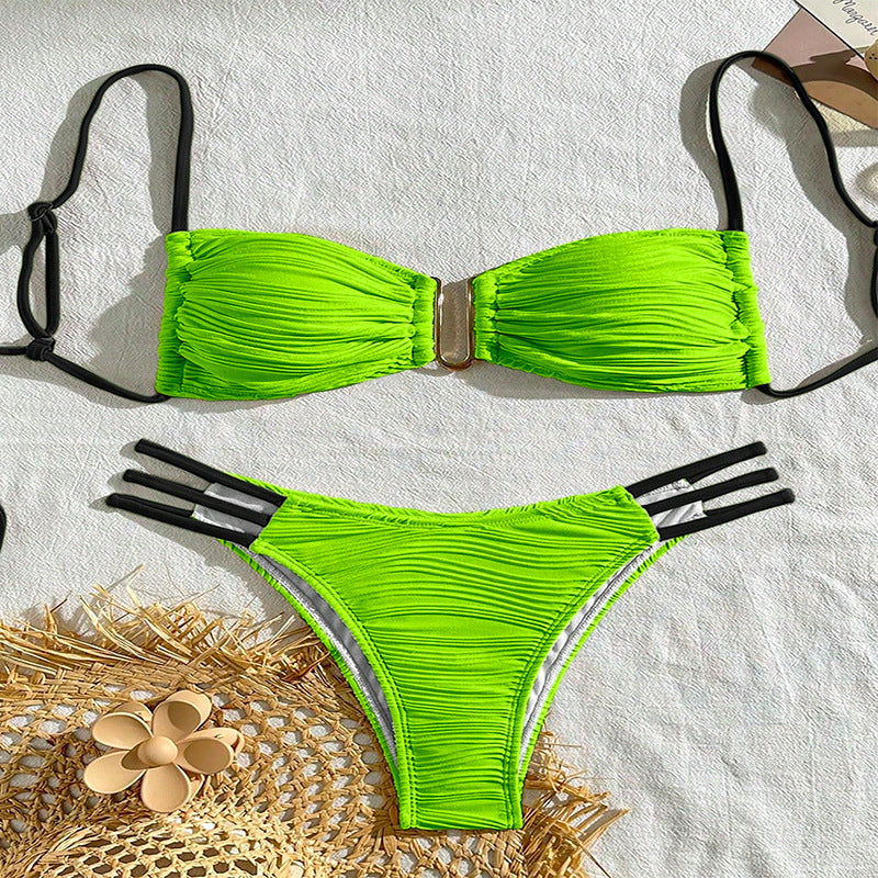 Damen Bandeau-Bikini mit raffiniertem Rüschendesign und verstellbaren Trägern Drune