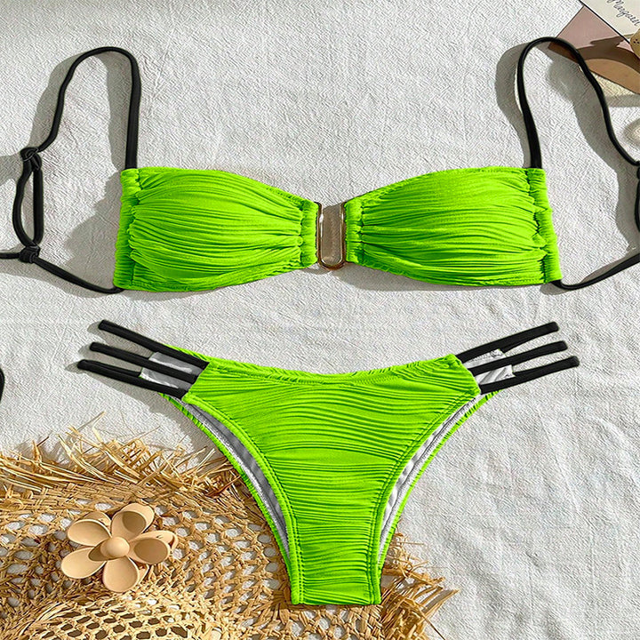 Damen Bandeau-Bikini mit raffiniertem Rüschendesign und verstellbaren Trägern Drune