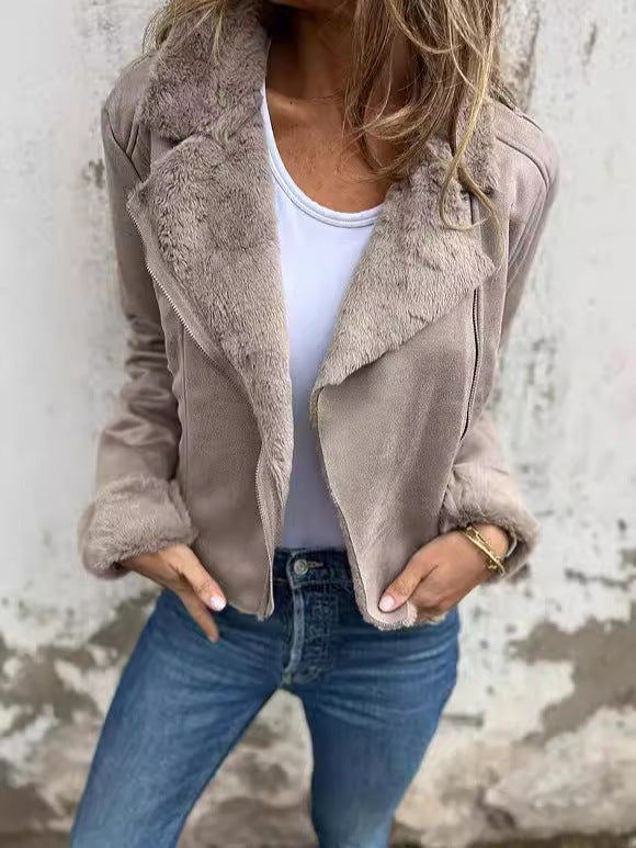 Damen Fleece-gefütterte Bikerjacke mit schickem Revers Drune
