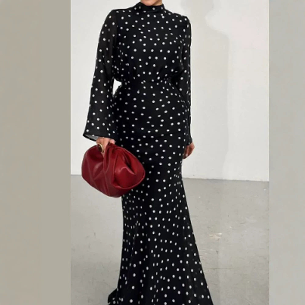 Damen Maxikleid mit taillenbetonter Meerjungfrauen-Silhouette und Tupfenprint Drune
