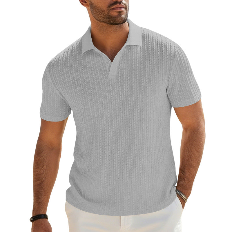 Herren Feinstrick-Polo mit strukturiertem Zopfmuster und weichem Baumwollmix Drune