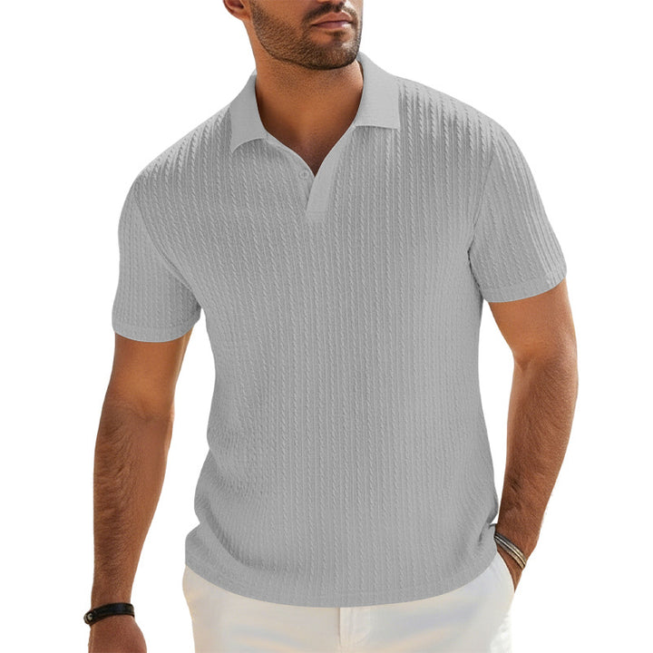 Herren Feinstrick-Polo mit strukturiertem Zopfmuster und weichem Baumwollmix Drune