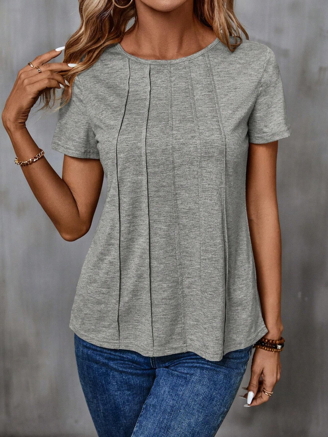 Damen lässiges T-Shirt mit strukturiertem Design und seitlichen Falten Drune