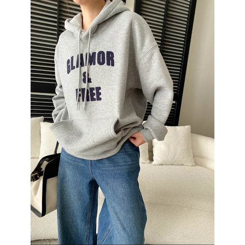 Damen Kapuzenpullover mit kreativem Schriftzug und lässigem Schnitt Drune