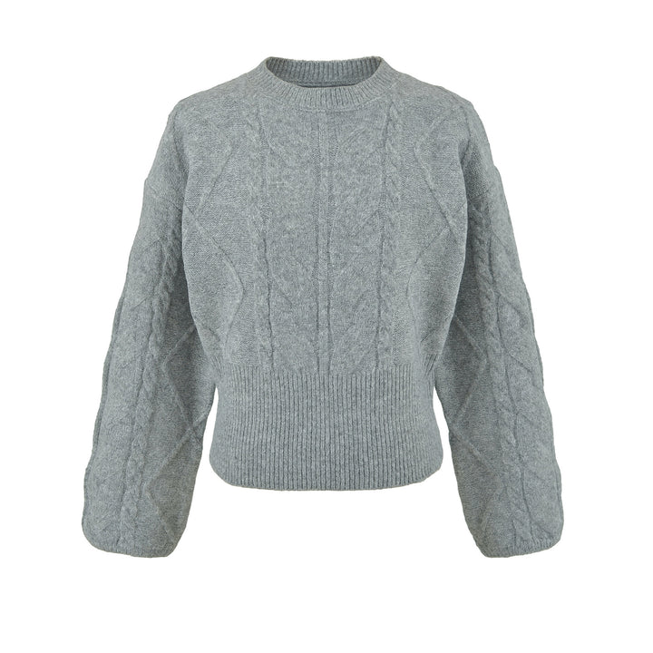 Damen Kurzer Zopfmuster-Strickpullover mit tailliertem Rippbündchen Drune