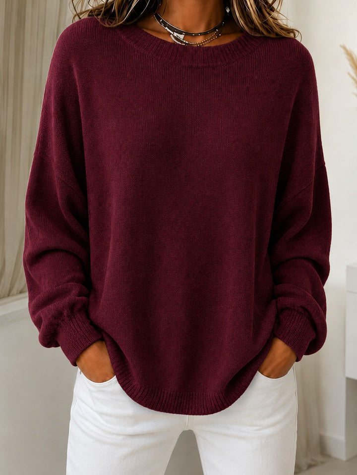Damen Leichter Cashmere‑Touch Pullover mit Rundhalsausschnitt, überschnittener Schulter und gerippten Bündchen Drune