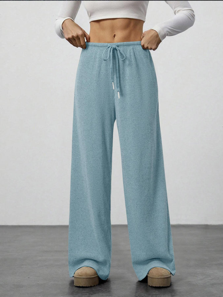 Damen Weit geschnittene Relax-Hose aus elastischem Strickmaterial mit Kordelzug Drune