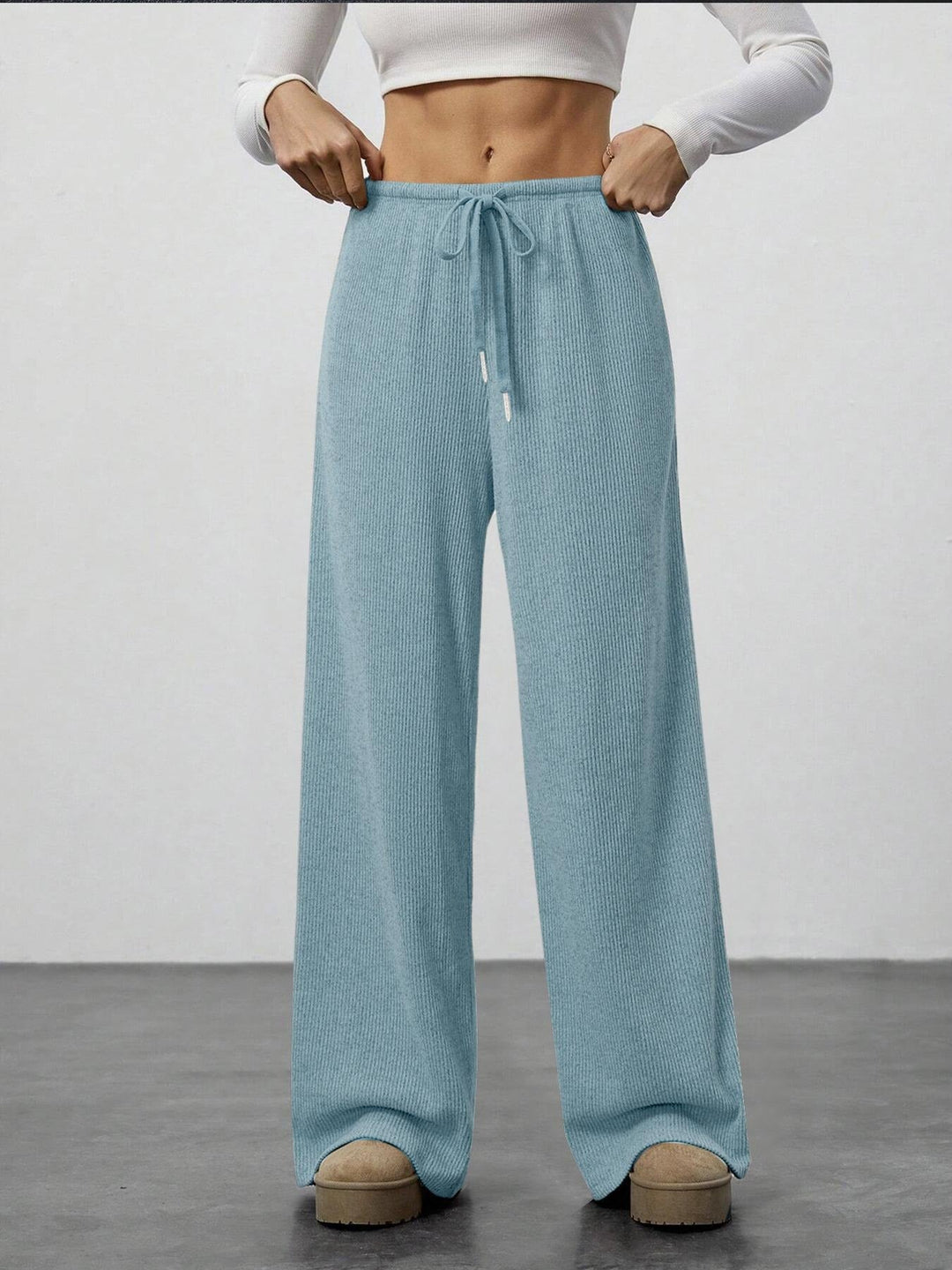 Damen Weit geschnittene Relax-Hose aus elastischem Strickmaterial mit Kordelzug Drune