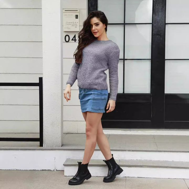 Damen Gemütlicher Strickpullover mit lockerer Passform und feiner Struktur Drune