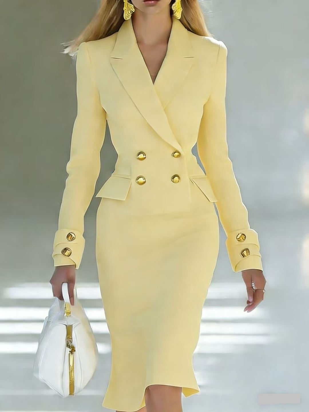 Damen Zweiteiliger taillierter Doppelreihiger Blazer mit Bleistiftrock Drune