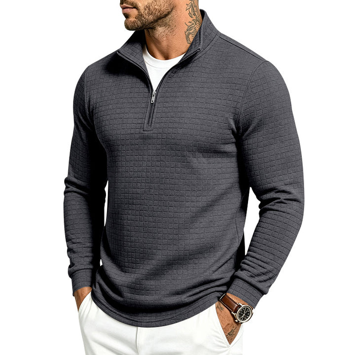 Herren Slim-Fit Pullover mit halbem Reißverschluss und geprägter Quadratstruktur Drune