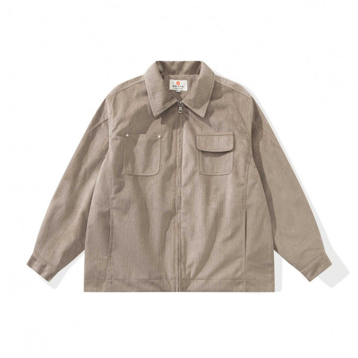 Unisex Kastenförmige Overshirt‑Jacke aus feiner Cordstruktur mit Brusttaschen und verdecktem Reißverschluss Drune