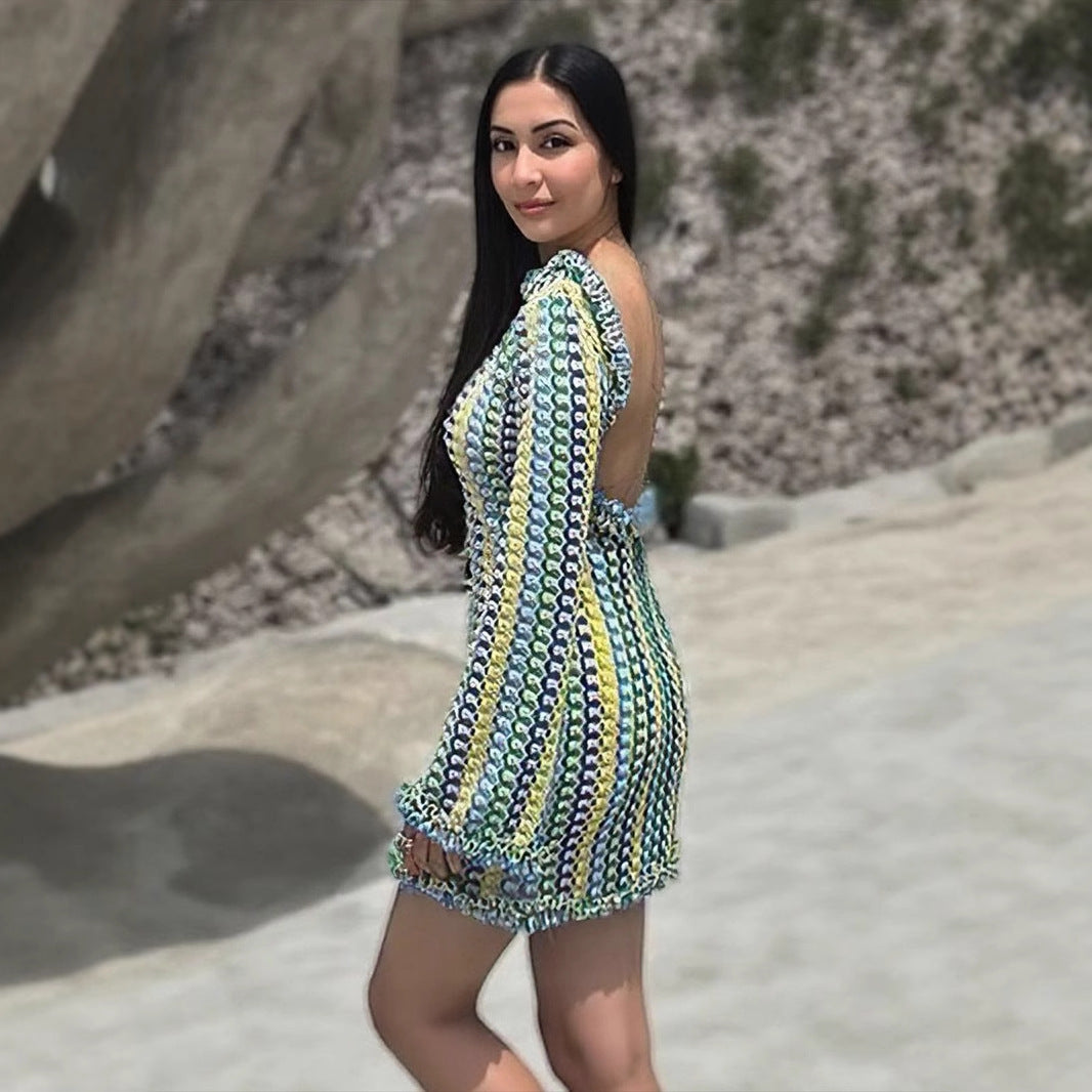 Damen modisches Minikleid mit strukturiertem Wellenmuster und verspieltem Saum Drune