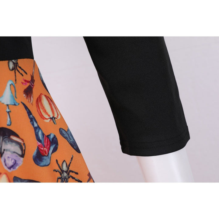 Damen Vintage-inspiriertes Swingkleid mit V-Ausschnitt, Dreiviertelärmeln und voluminösem Tellerrock Drune