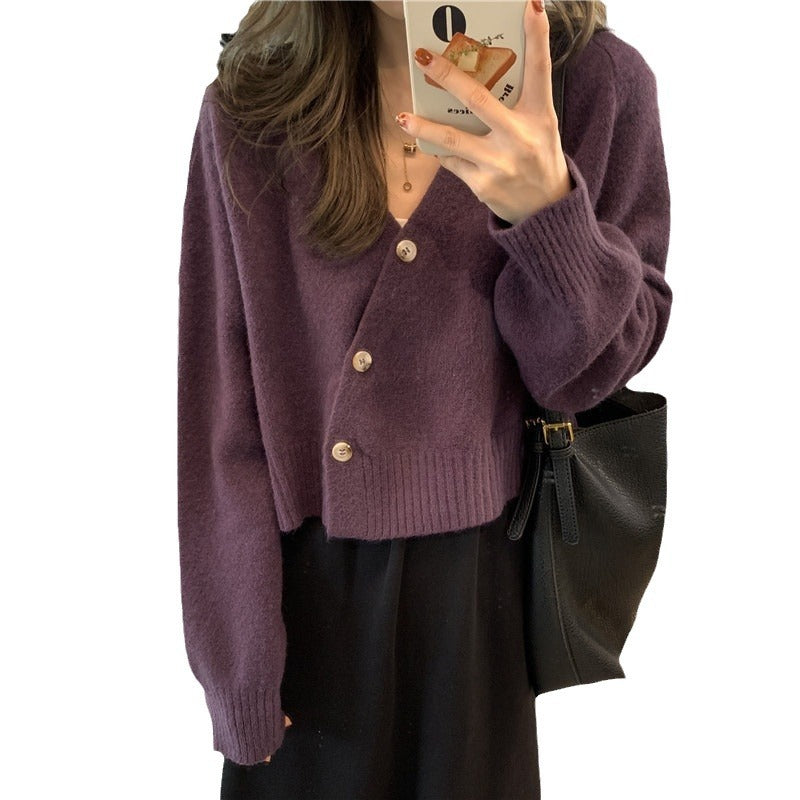 Damen kuschelige Strickjacke mit großen Knöpfen und weitem Schnitt Drune