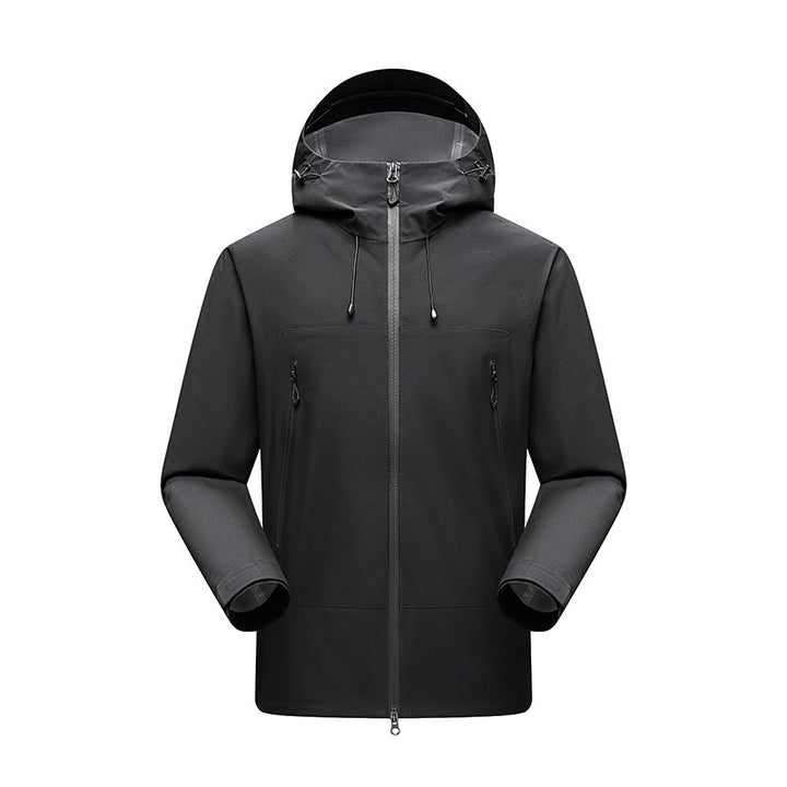 Herren Minimalistische technische dreilagige Softshelljacke mit versiegelten Nähten und wasserdichtem Frontreißverschluss Drune