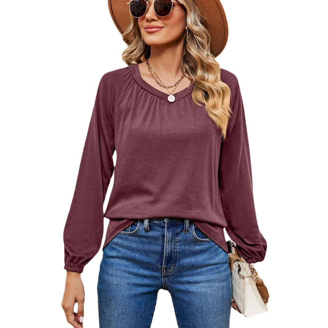 Damen lässiges Longsleeve Oberteil mit raffinierten Rüschendetails Drune