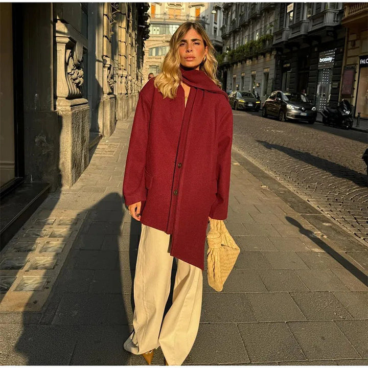 Damen Elegante Oversize-Jacke mit hohem Kragen und Taschen Drune