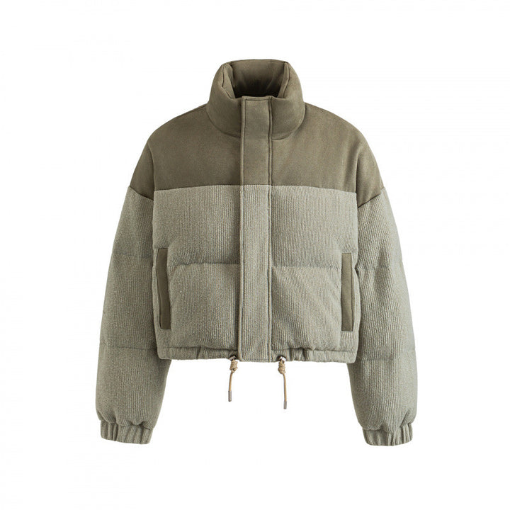 Damen Kurze gesteppte Stehkragenjacke mit Kordelzug, Waffelstruktur und Boxy‑Silhouette Drune